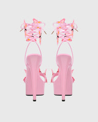 Lelia Bow Embroidery Lace Up Platform Sandals In Pink