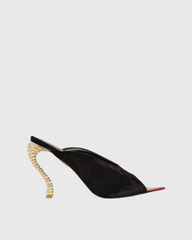 Lexi Irregular Velvet Rhinestone Slippers In Black