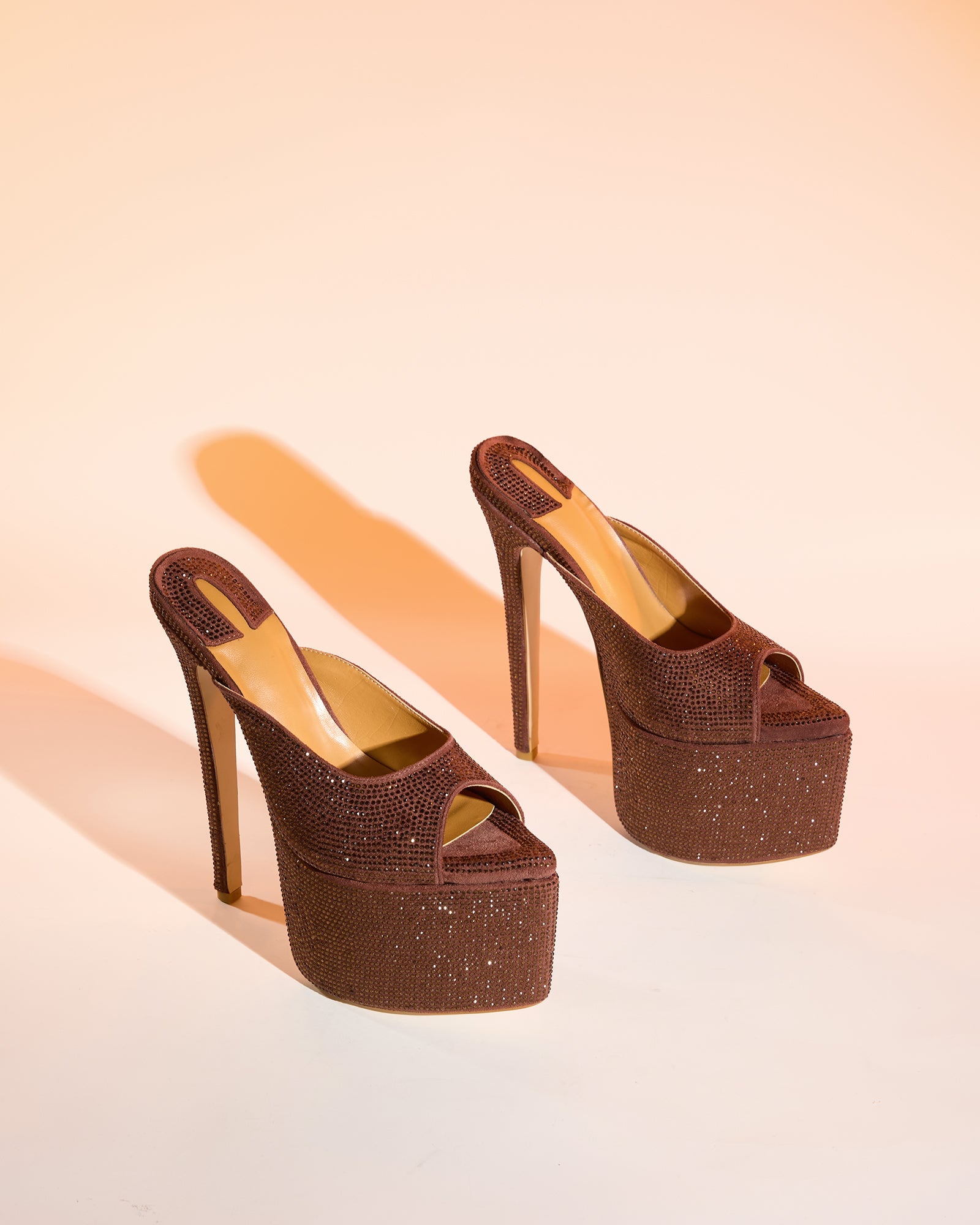 Leyla Diamente Sparkle Platform Mules In Brown