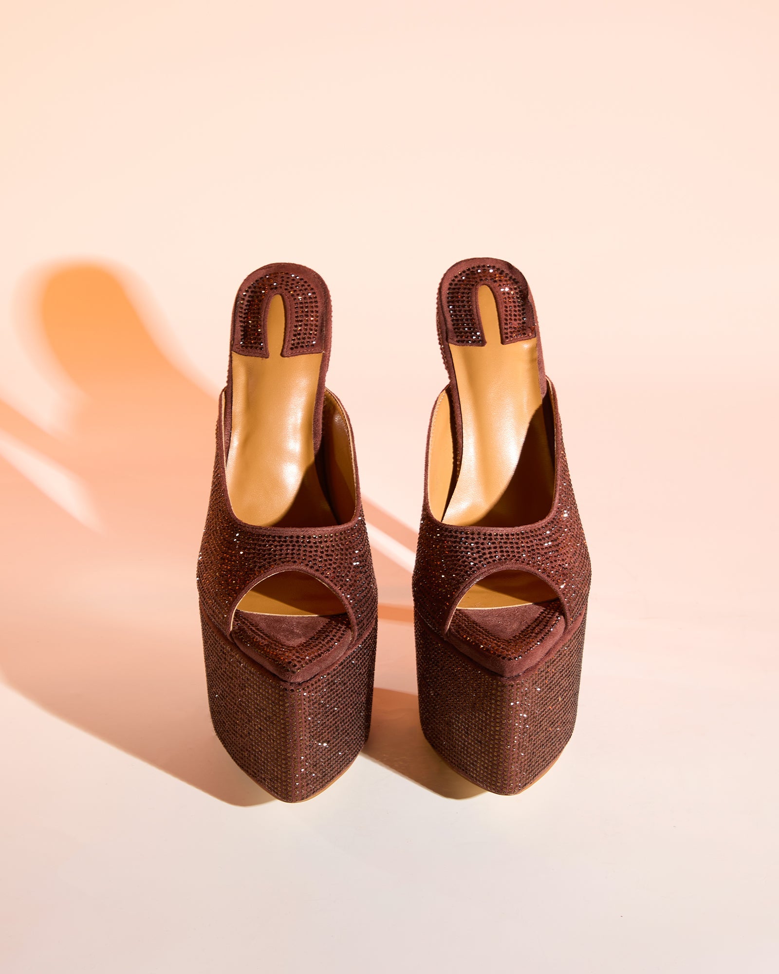 Leyla Diamente Sparkle Platform Mules In Brown