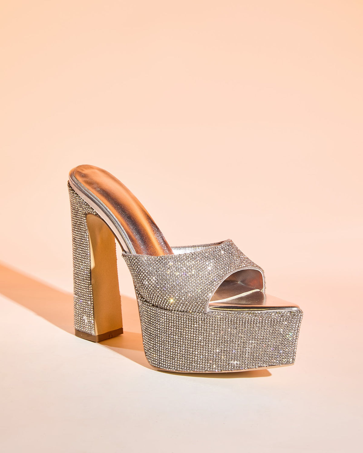 Leyla Diamente Sparkle Platform Mules In Silver