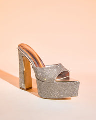 Leyla Diamente Sparkle Platform Mules In Silver