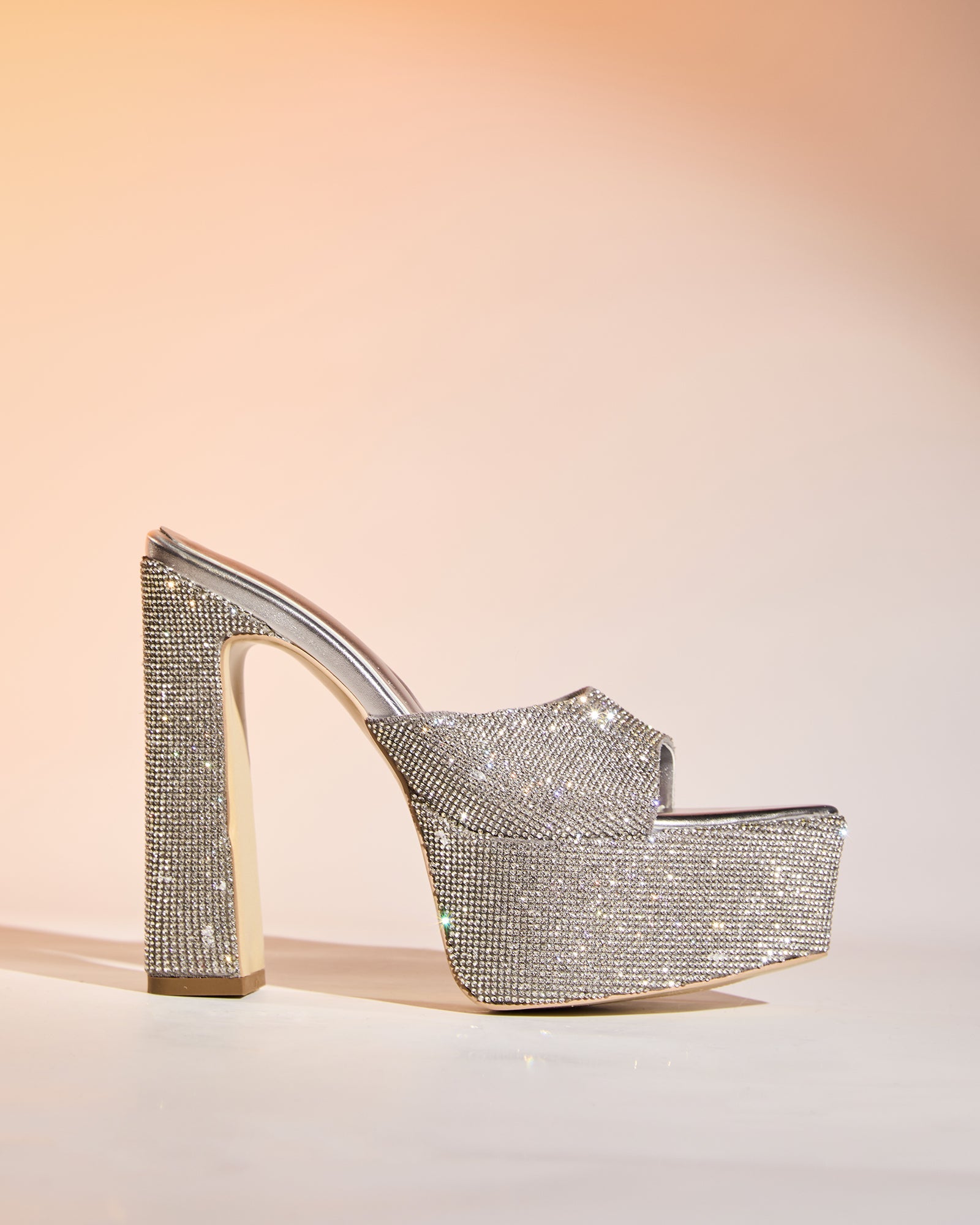 Leyla Diamente Sparkle Platform Mules In Silver