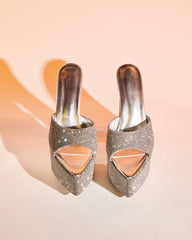 Leyla Diamente Sparkle Platform Mules In Silver