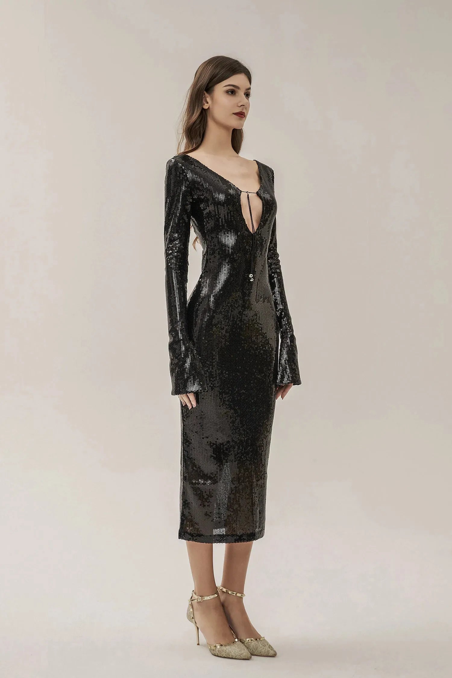 Galiva Sequined V-neck Backless Cutout Dress