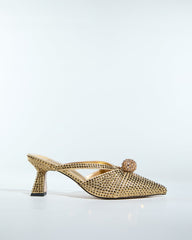 Liviana Bead Rhinestone Embellished Mules In Gold