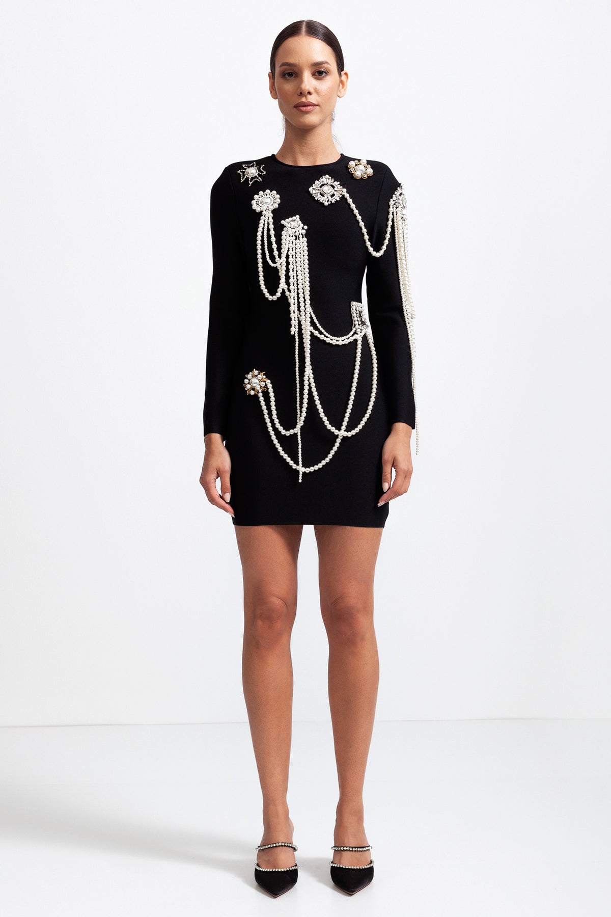 Long Sleeved Slim Golden Velvet Dress