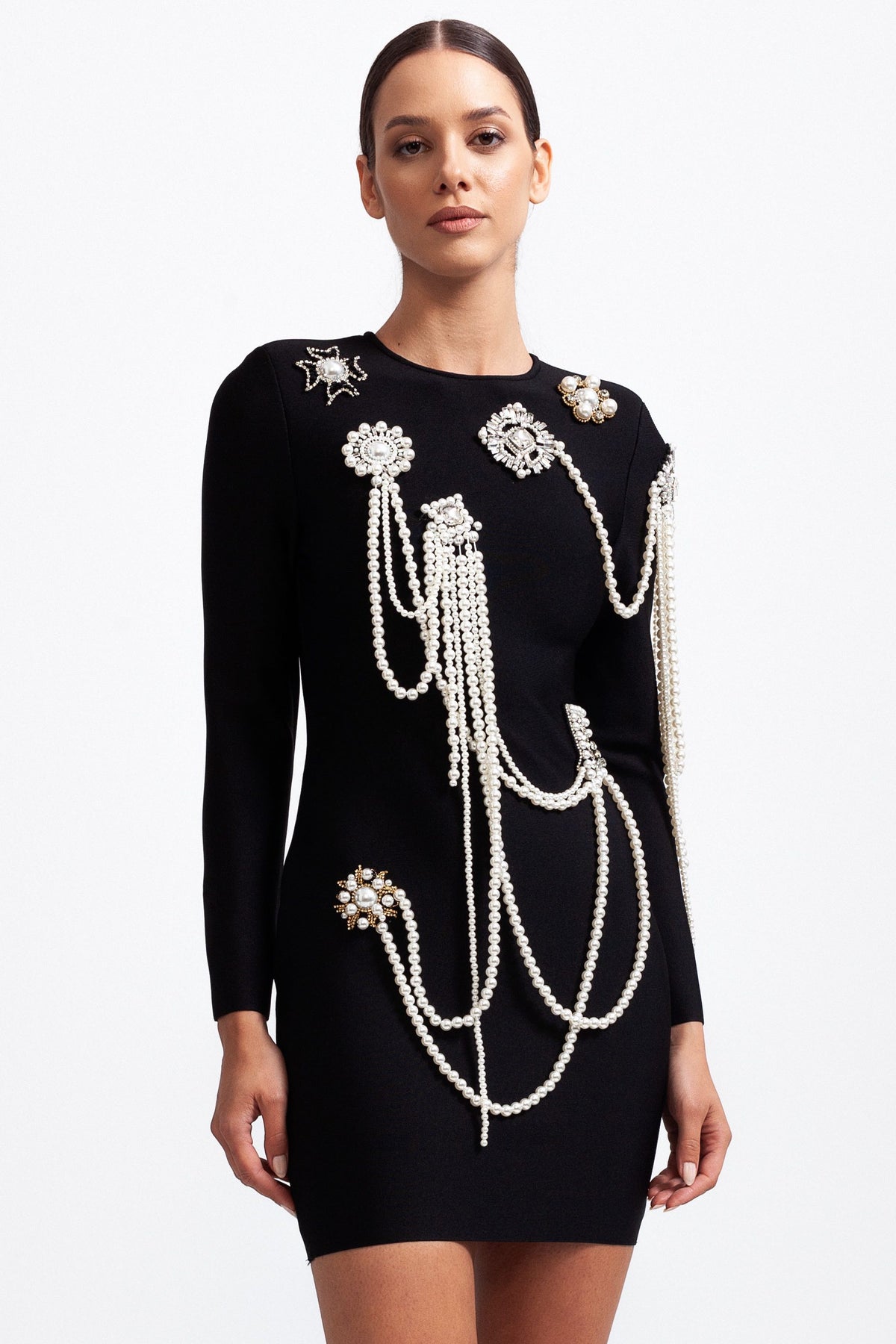 Long Sleeved Slim Golden Velvet Dress