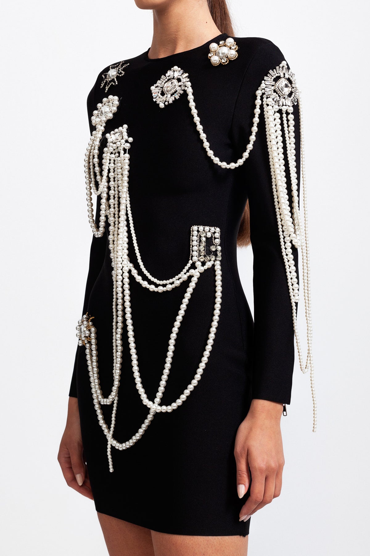 Long Sleeved Slim Golden Velvet Dress