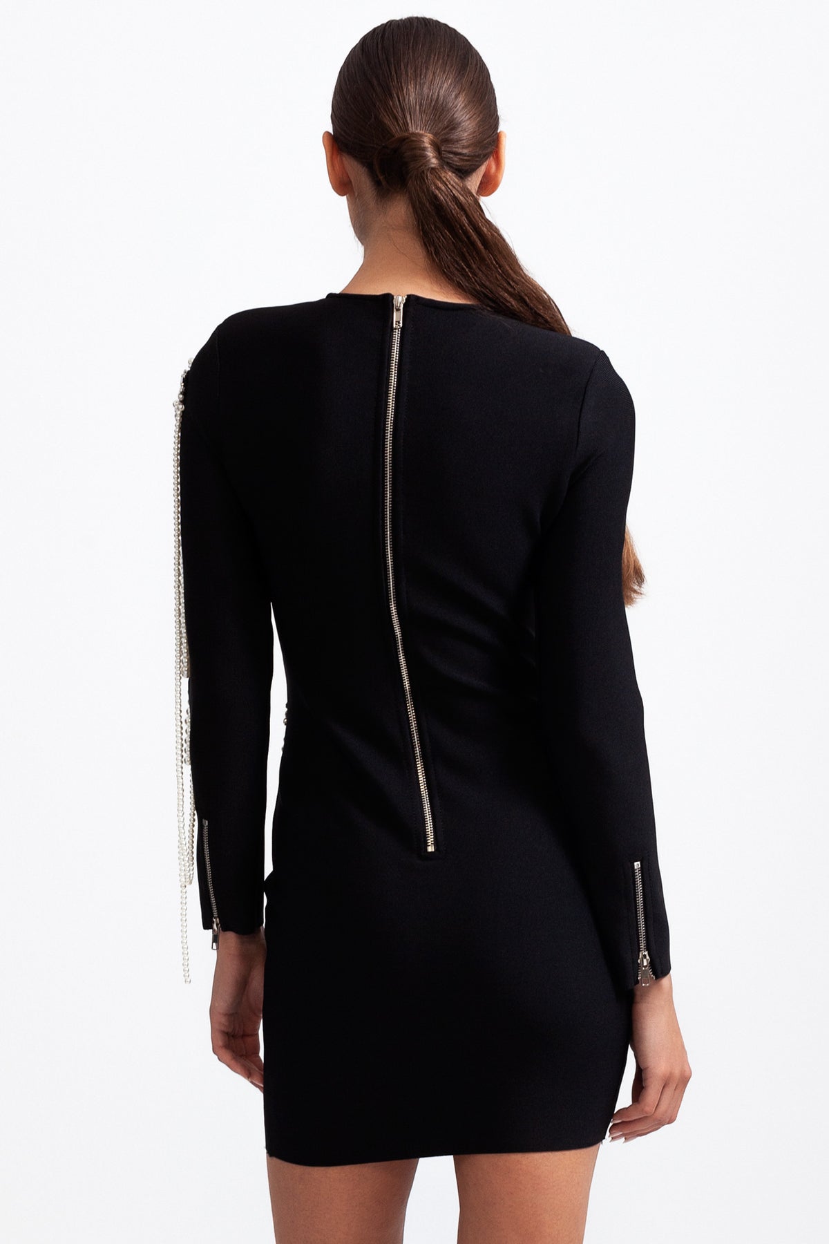 Long Sleeved Slim Golden Velvet Dress