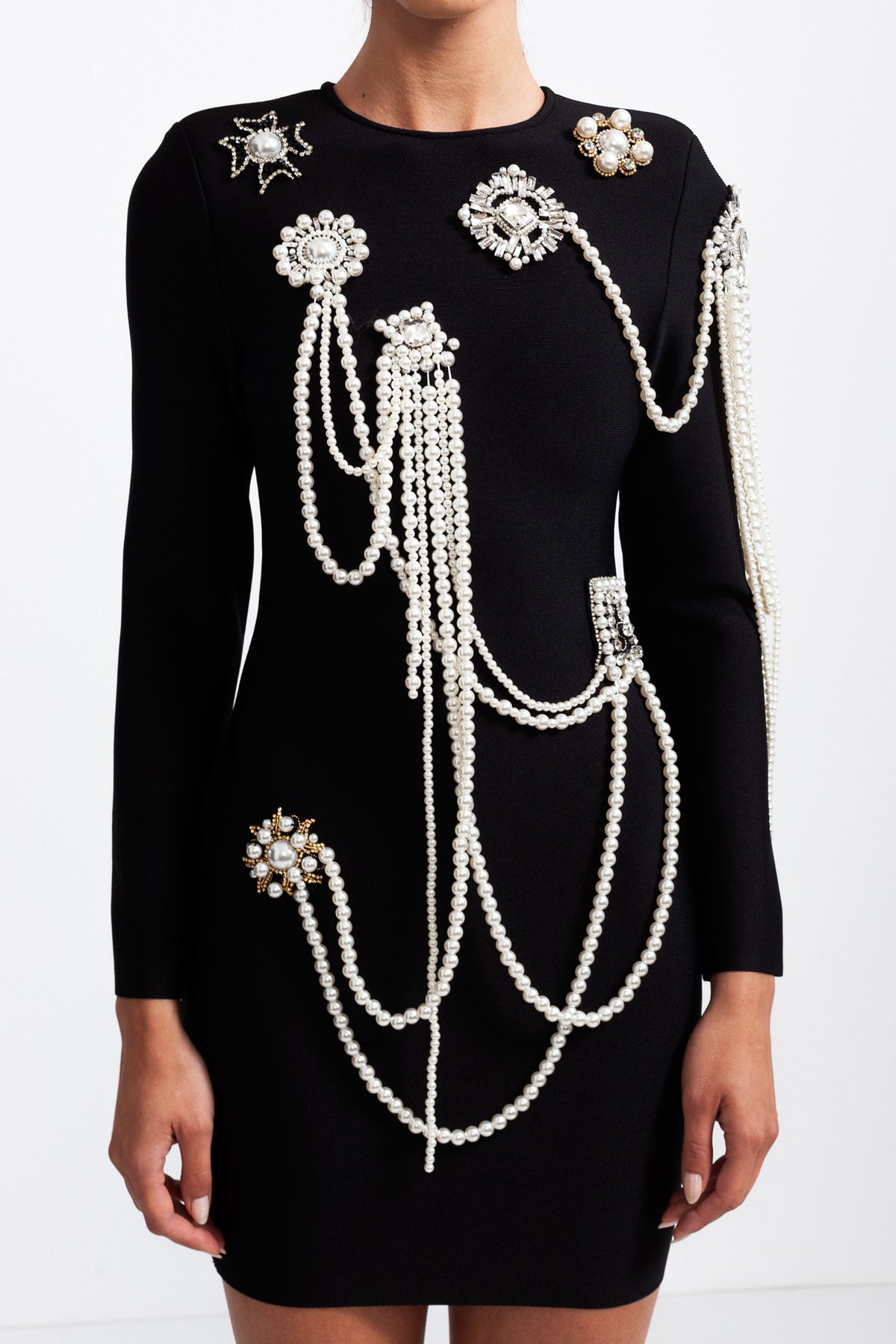 Long Sleeved Slim Golden Velvet Dress