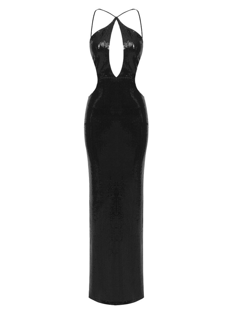 Hollow Halter Backless Party Dress