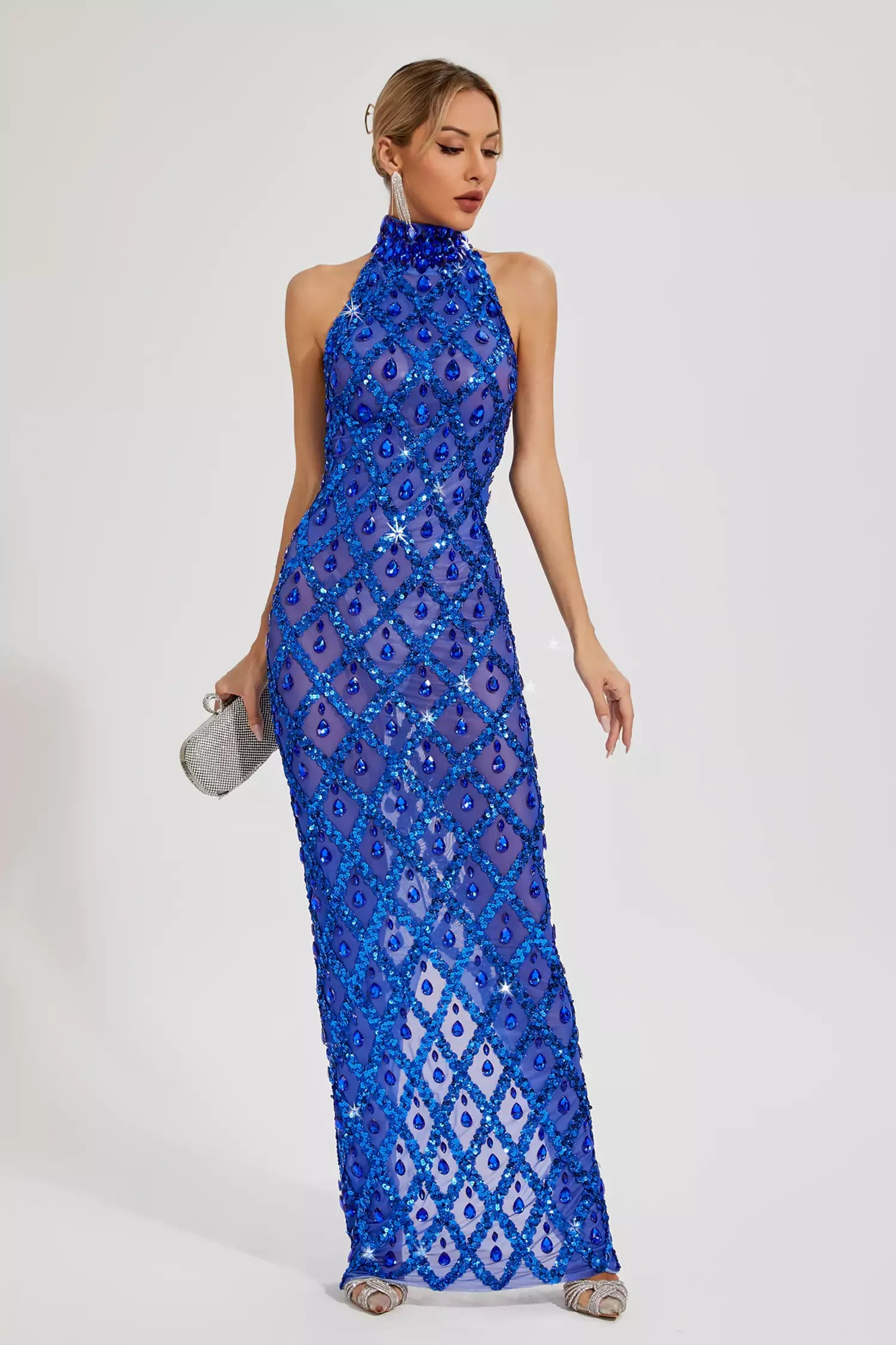Alyia Shiny Rhinestone Evening Party Dress