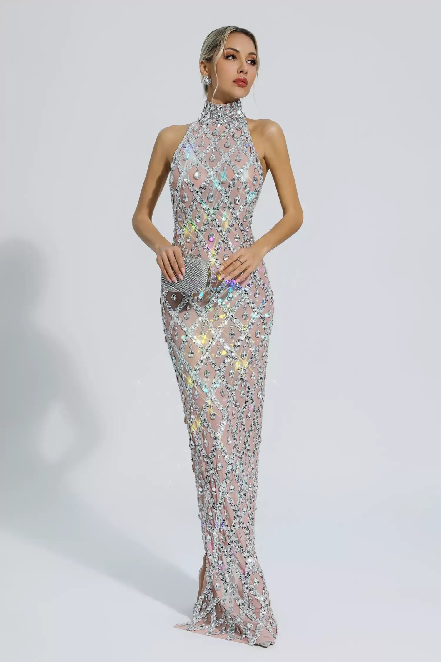 Alyia Shiny Rhinestone Evening Party Dress