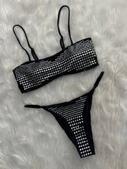 Black Bikini Diamond Rhinestone Push Up Mini Swimsuit Brazilian Beach Bathing Suit Thong Swimwear Biquini