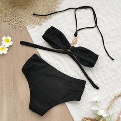 Bikini Black Diamond Push Up Bandage Cross High Waist Swimsuit Beach Bathing Suits Swimwear