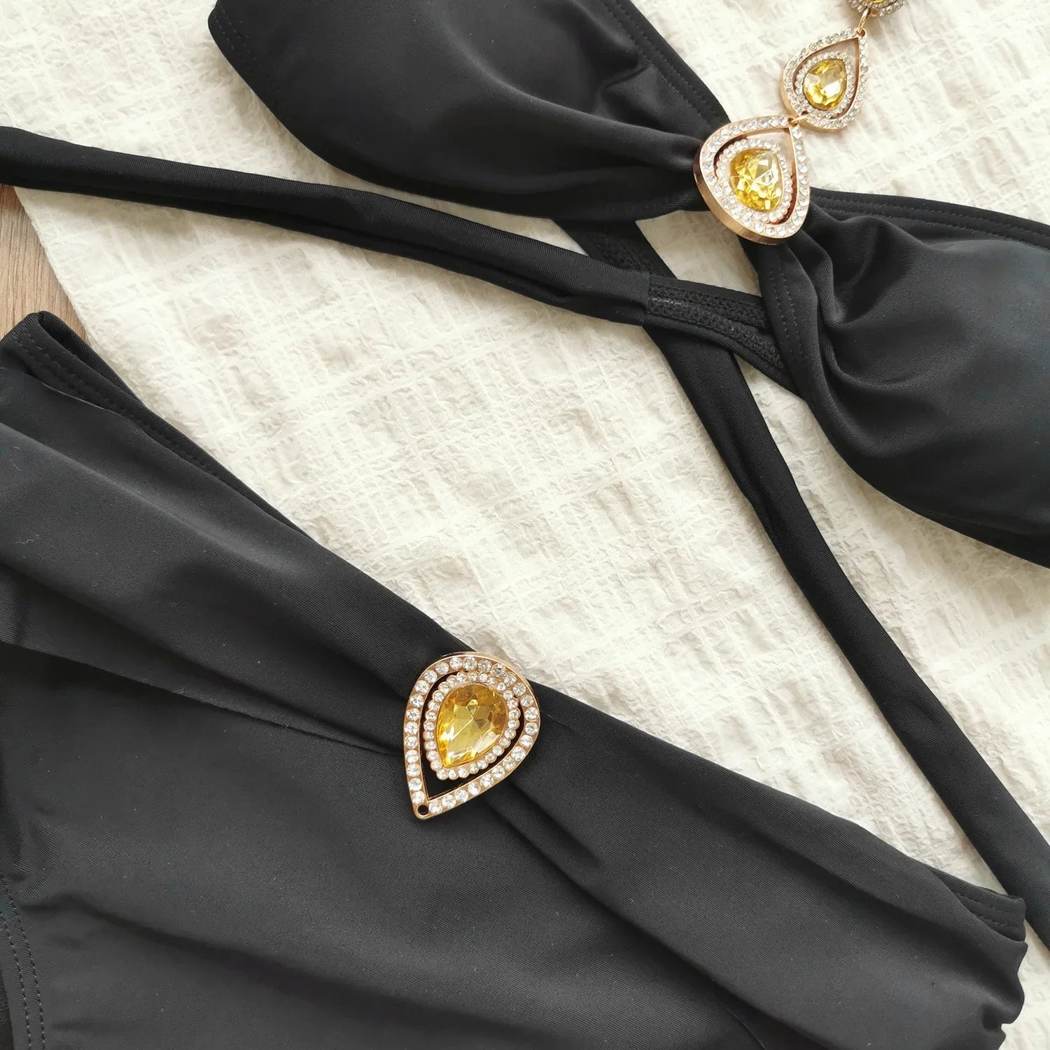 Bikini Black Diamond Push Up Bandage Cross High Waist Swimsuit Beach Bathing Suits Swimwear