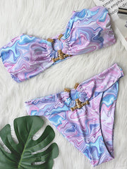 Shiny Rhinestone Bikini Solid Bandeau Cut Out Push Up Swimsuit Crystal Bathing Suit Brazilian Thong Swimwear