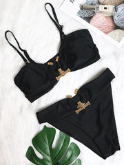 Shiny Rhinestone Bikini Solid Bandeau Cut Out Push Up Swimsuit Crystal Bathing Suit Brazilian Thong Swimwear