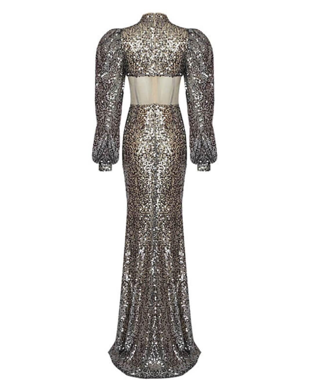 Bride Puff Sleeves Prom Dress-Silver