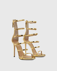 Maggia Cage Leather Strap Sandals In Gold