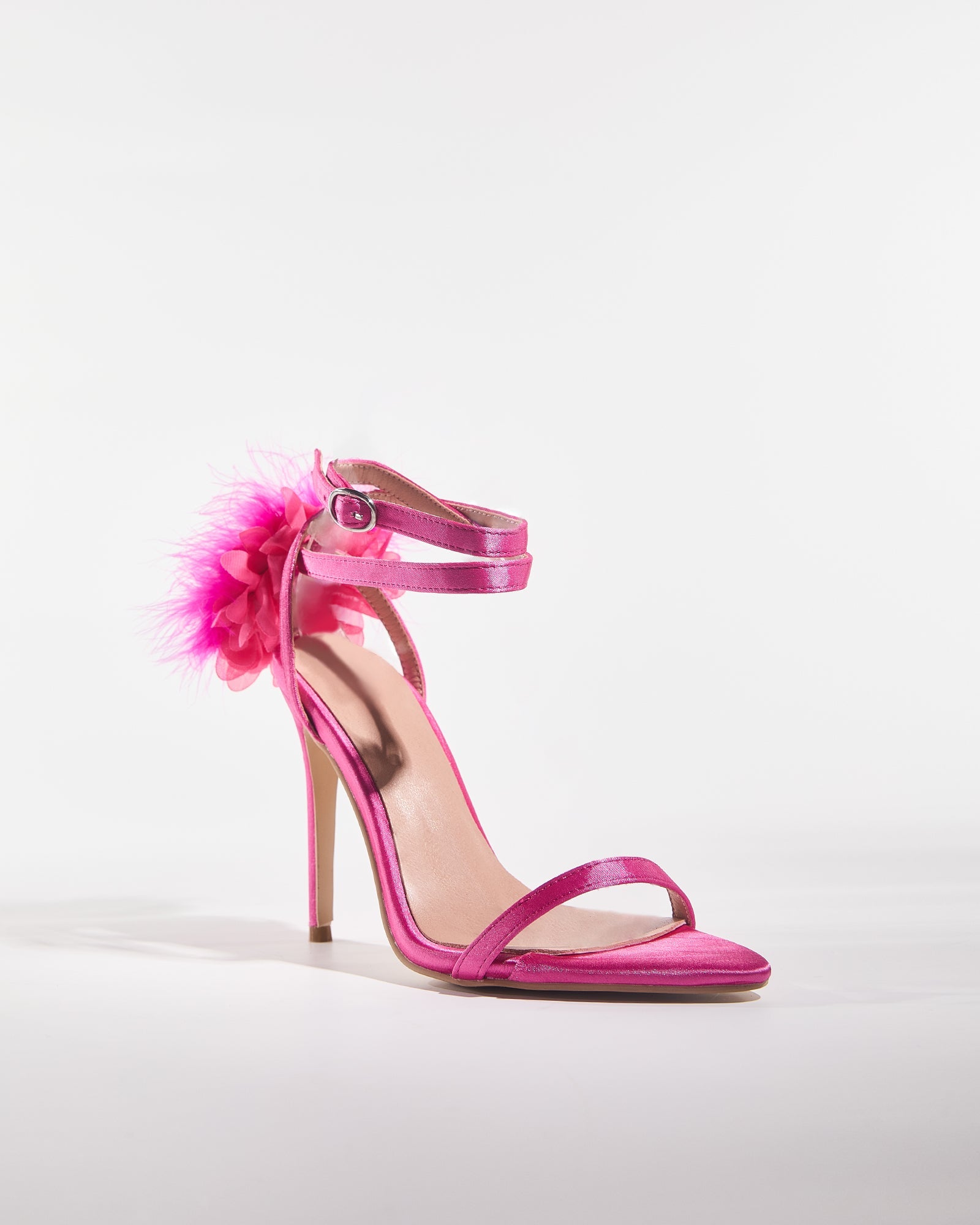 Malia Feather Strap Satin Sandals