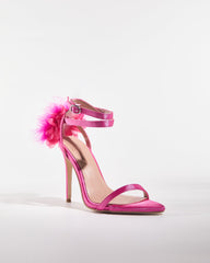 Malia Feather Strap Satin Sandals