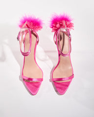 Malia Feather Strap Satin Sandals
