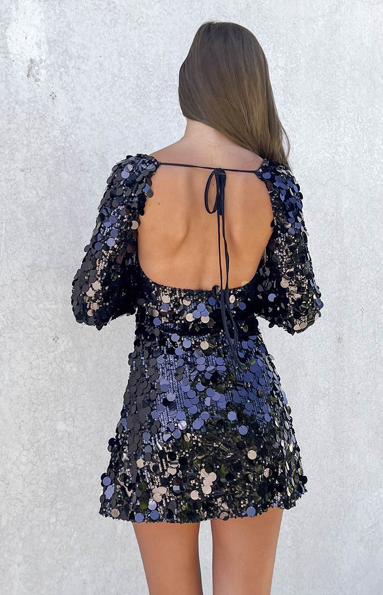 NAIYA MINI SEQUINED DRESS-SLEEVED