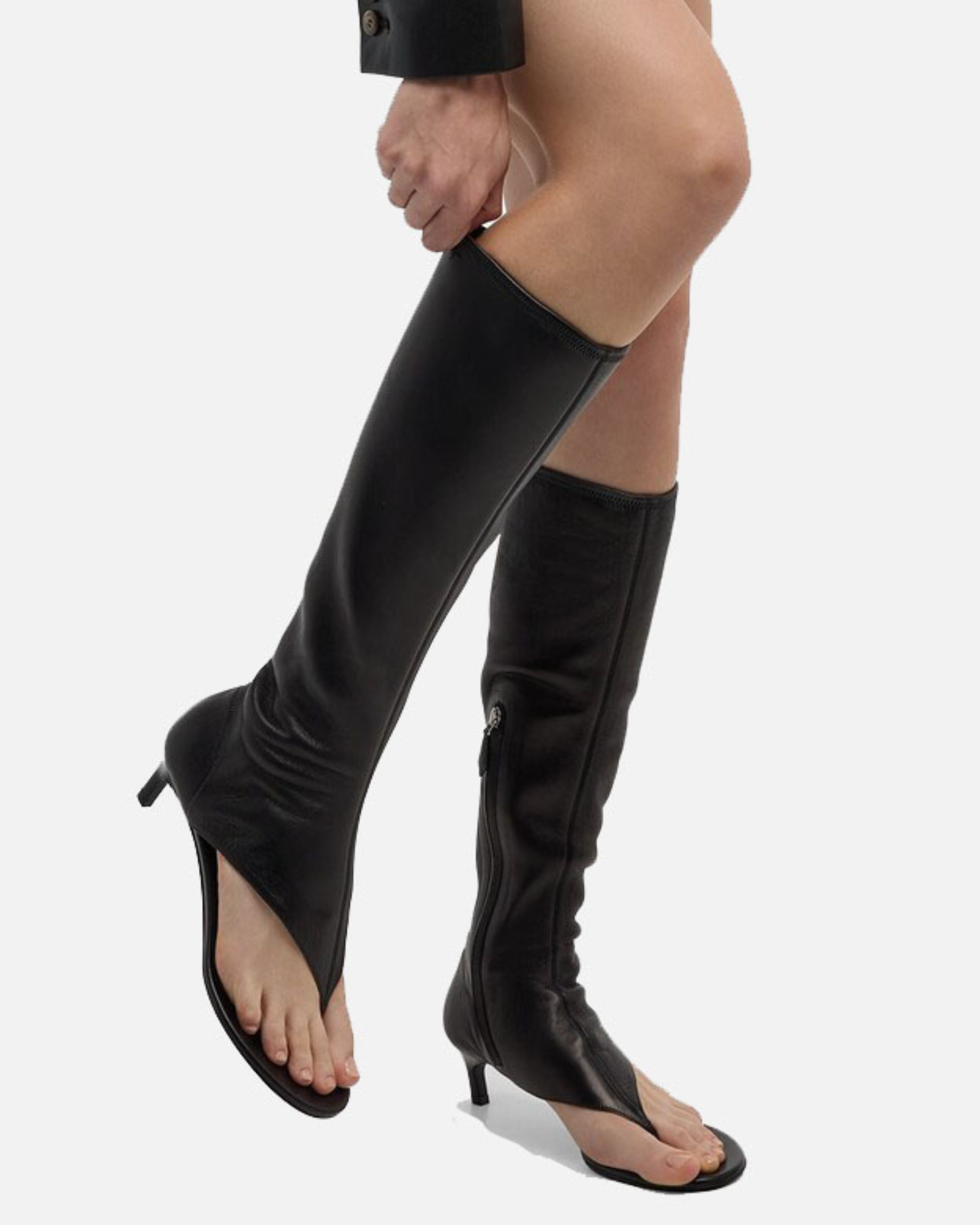 Marta Thong Leather Knee High Boots In Black
