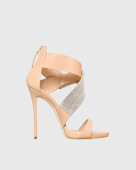 Meryl Rhinestone Irregular Strap Sandals In Beige