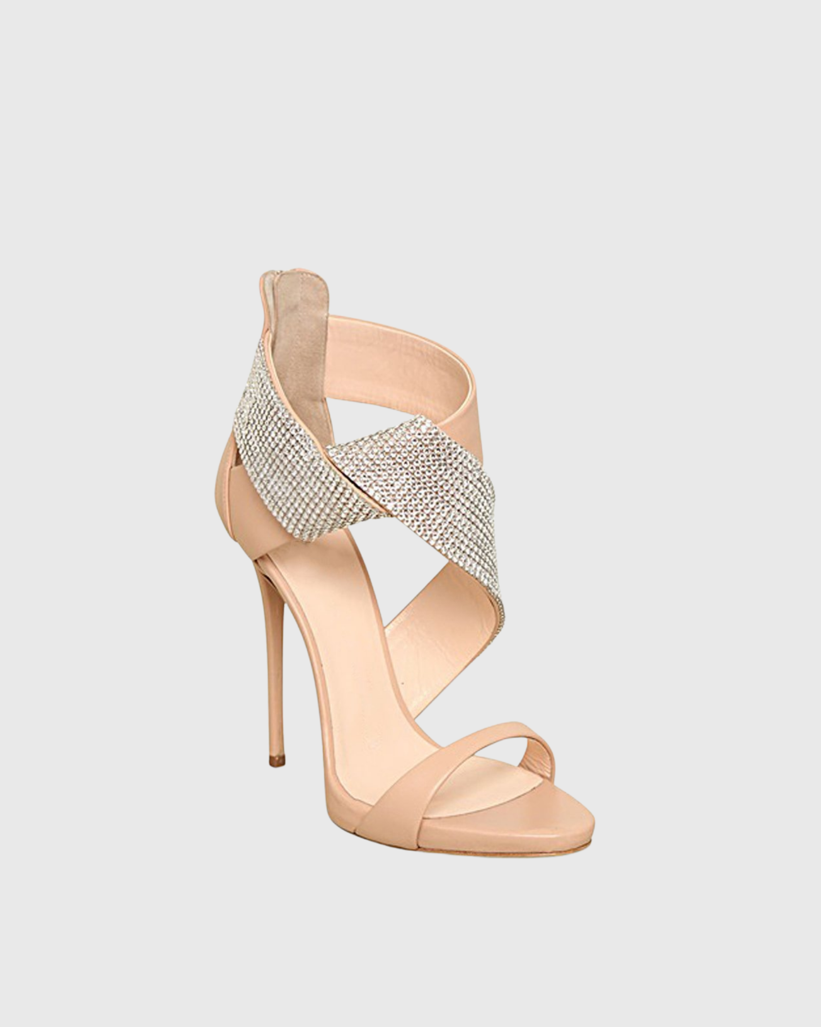 Meryl Rhinestone Irregular Strap Sandals In Beige