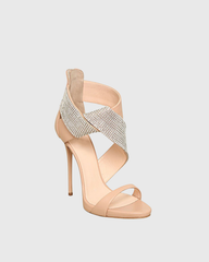 Meryl Rhinestone Irregular Strap Sandals In Beige