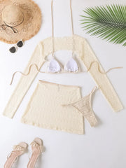 Mesh Long Sleeve Cover Up with Skitr 4 Piece Bikinis Sets