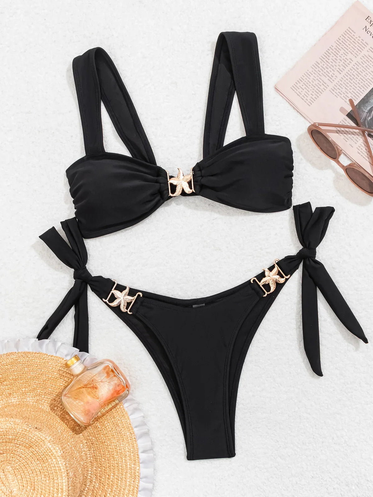 Micro Bikini Swimsuit Push Up Black Metal Ornament Thong Swimwear Brazilian Beach Bathing Swimming Suit Biquini