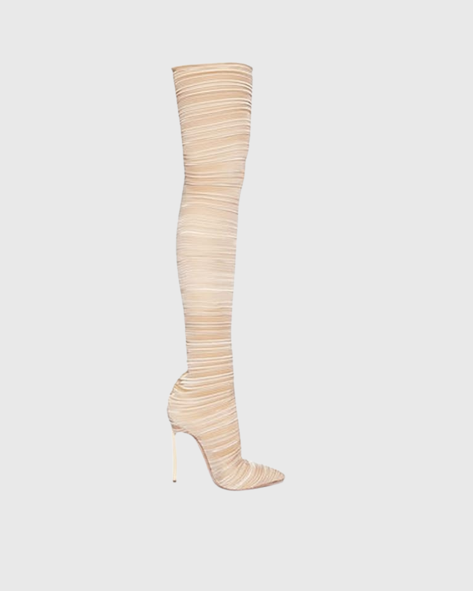 Miley Ribbed Velvet Over The Knee Boots In Beige