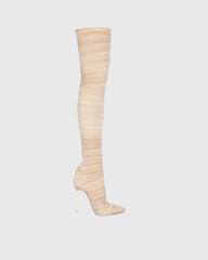 Miley Ribbed Velvet Over The Knee Boots In Beige