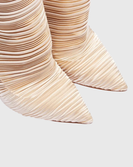 Miley Ribbed Velvet Over The Knee Boots In Beige