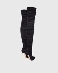 Miley Ribbed Velvet Over The Knee Boots In Black