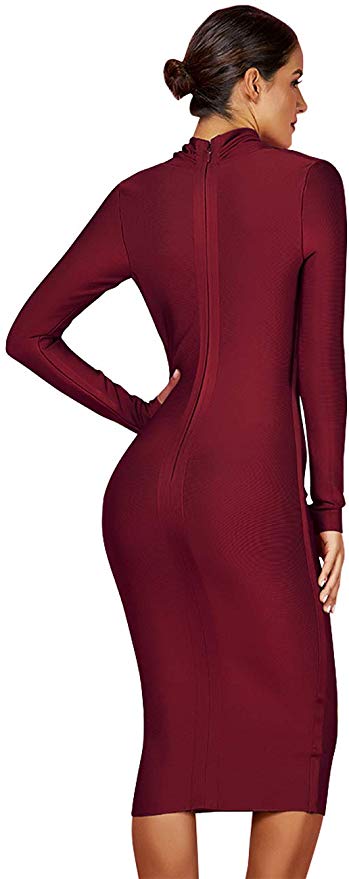 Full Sleeve Bandage party Dress-Brown