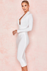 Full Sleeve Bandage party Dress-White
