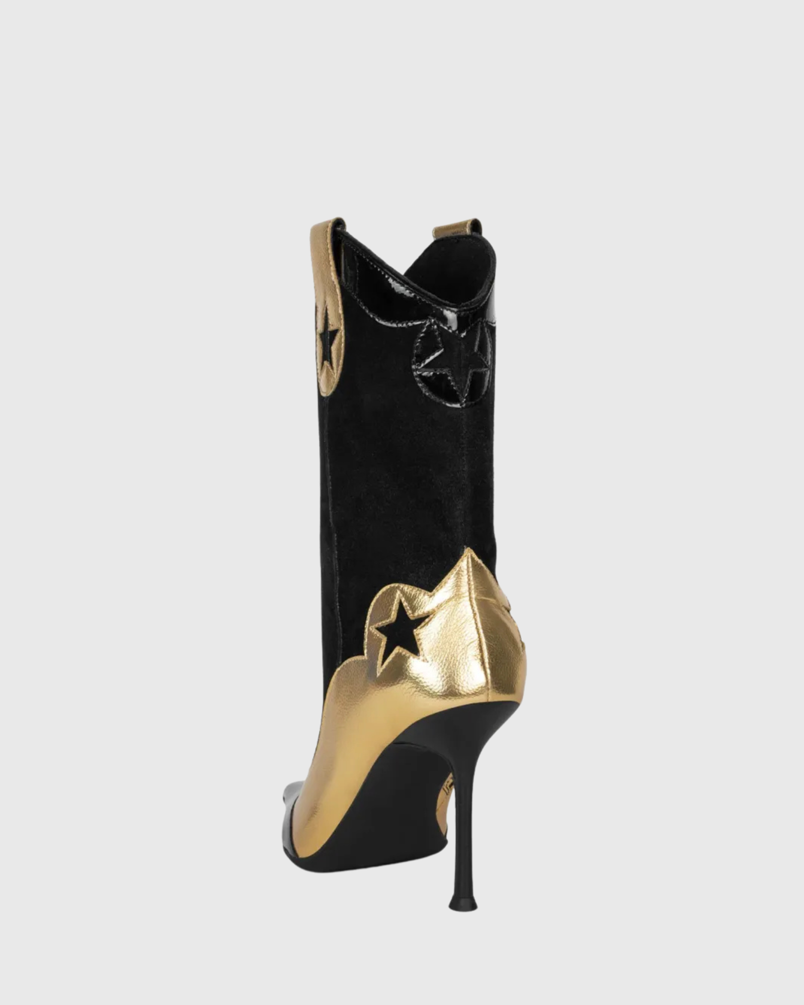 Myah Two Tone Mid Calf Cowboy Boots In Black And Gold