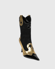Myah Two Tone Mid Calf Cowboy Boots In Black And Gold