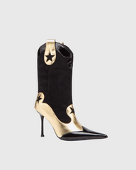 Myah Two Tone Mid Calf Cowboy Boots In Black And Gold