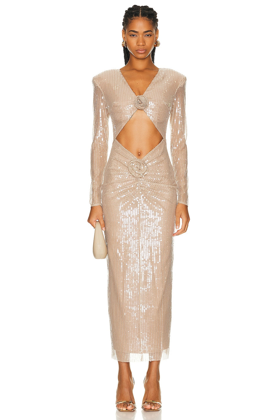 Diag Collar Metallic Mesh Flow Dress