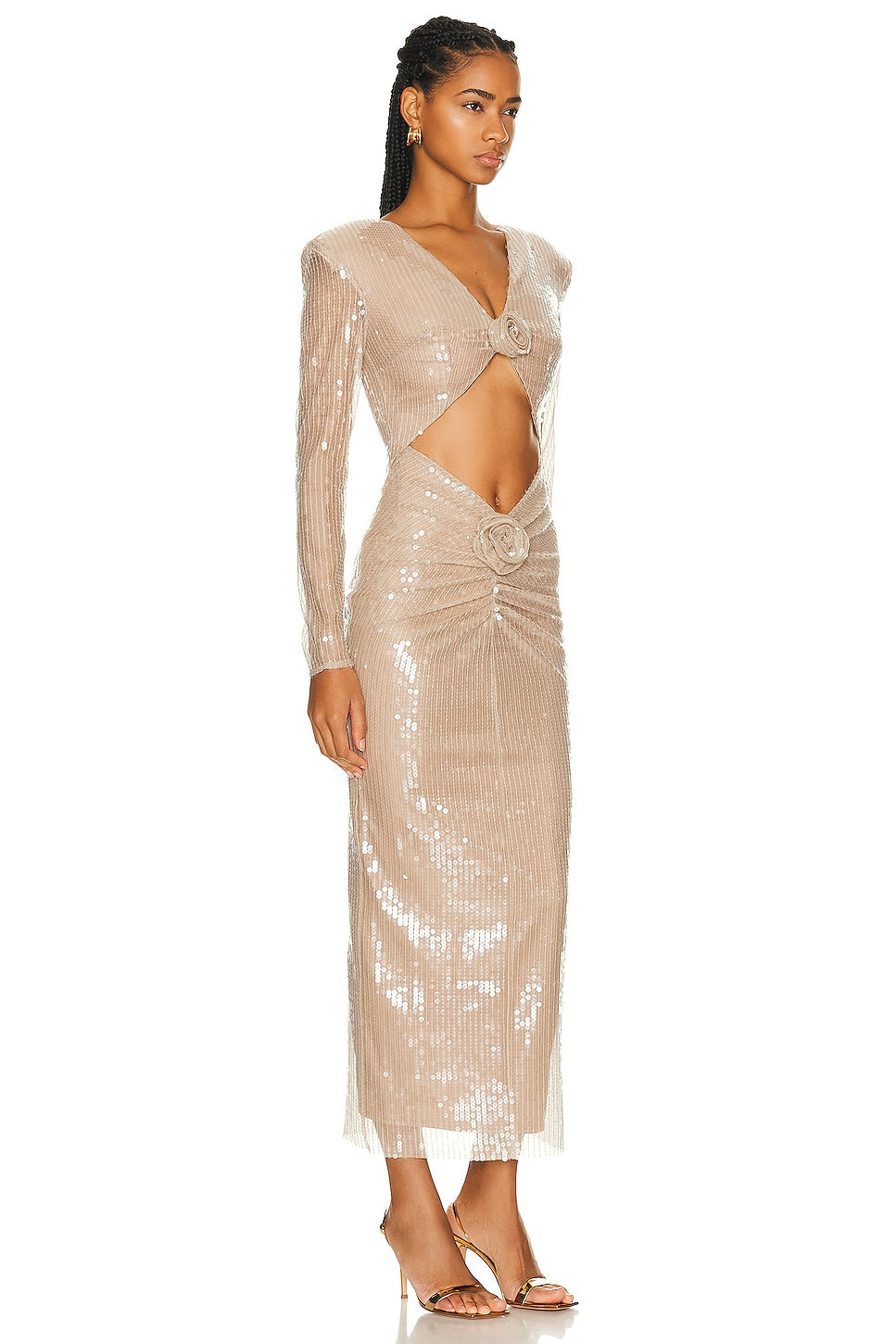 Diag Collar Metallic Mesh Flow Dress