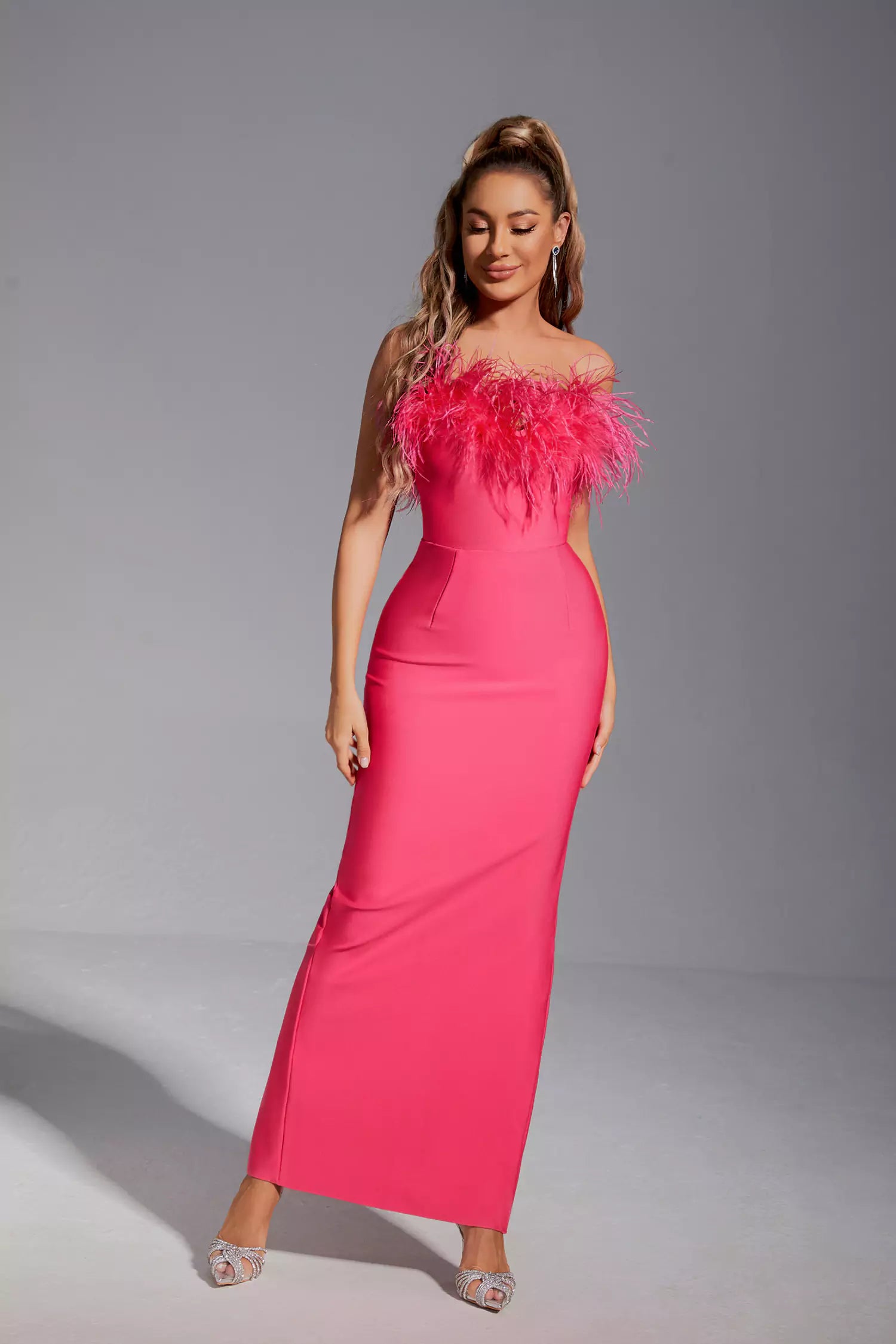 Aeira Feather Maxi Bandage Dress