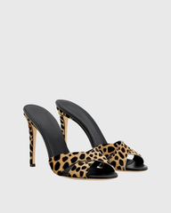 Natalina Leopard Print Cross Strap Mules
