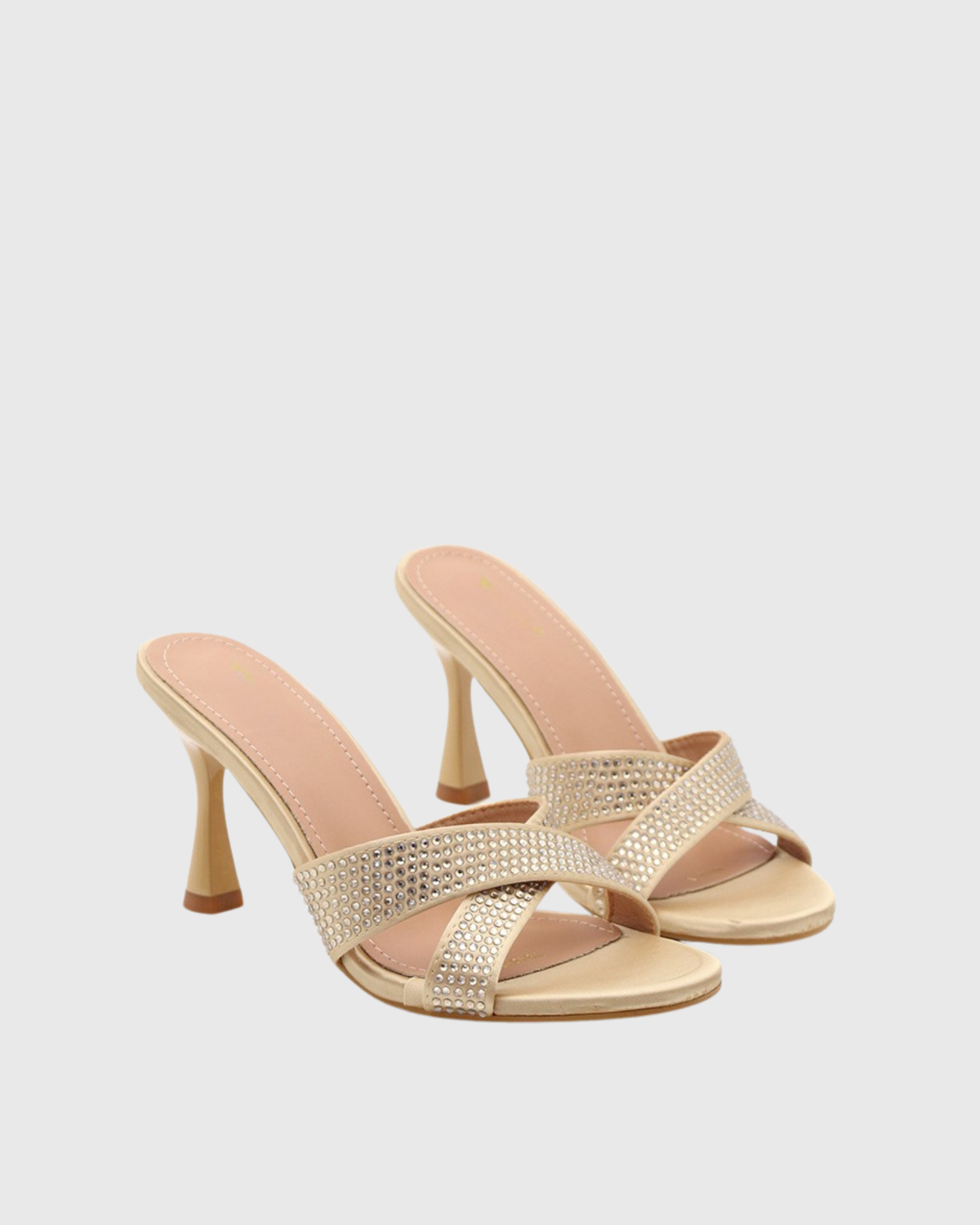 Natalina Rhinestone Cross Flared Heels In Gold