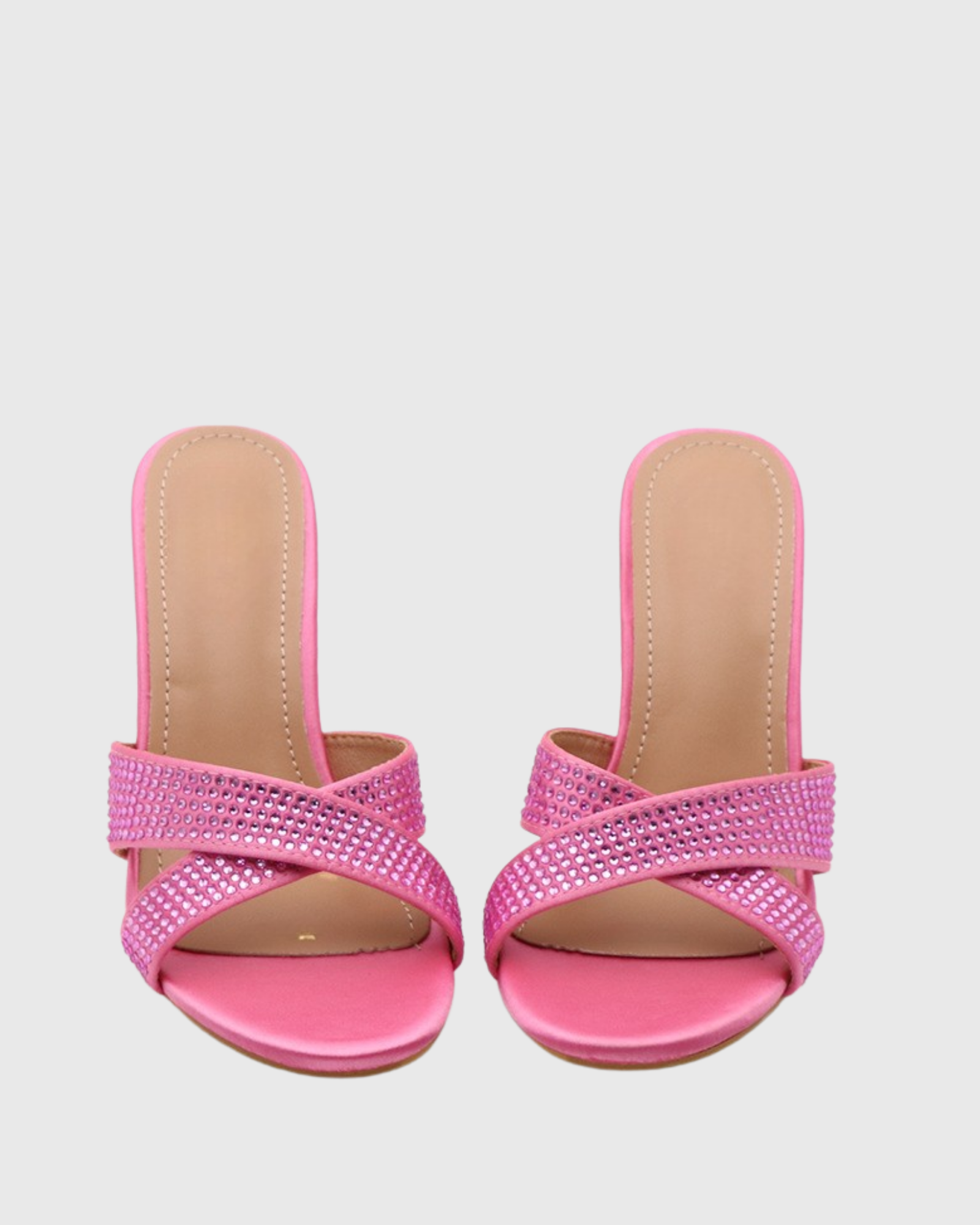 Natalina Rhinestone Cross Flared Heels In Pink